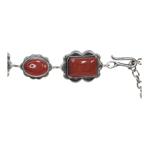 Haute Hippie Style Silver & Red Stone Chain Belt One Size Adjustable 41" Long - Picture 2 of 11